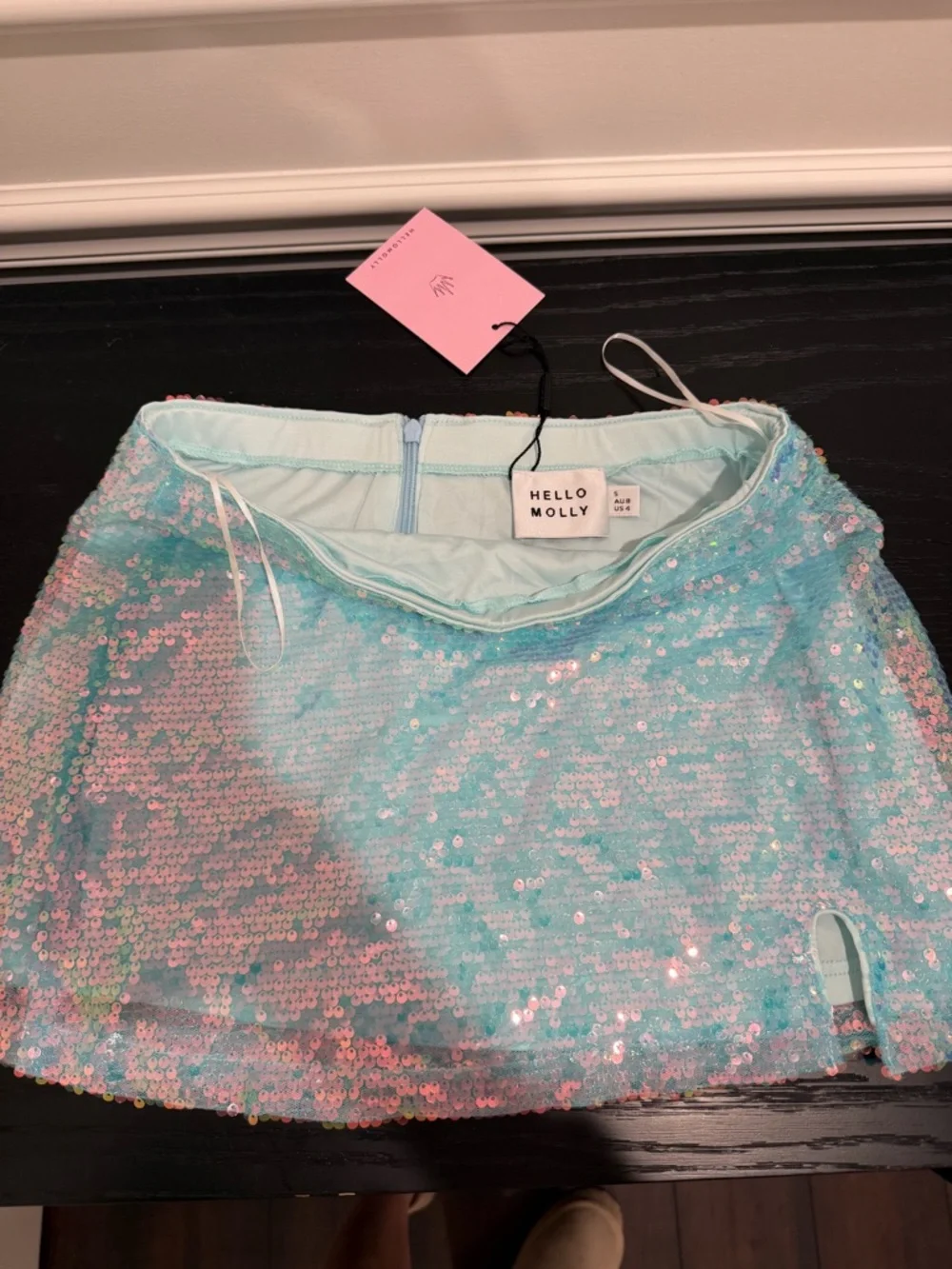 Hello Molly Aqua Iridescent Sequin Mini Skirt Set - Picture 3 of 6